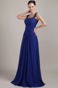 Navy Blue Empire Square Ruch Bridesmaid Dress