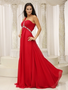 One Shouder Red and Natural Prom Dress