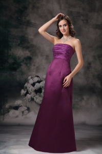 Purple Column Strapless Taffeta Beading Prom Dress
