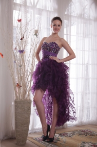 Cocktail Dress High-low Organza Beading Purple