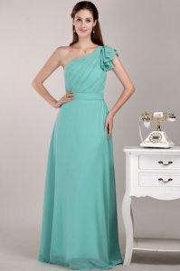 Turquoise One Shoulder Ruch Prom Dress