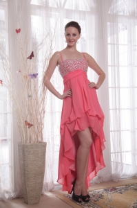 Watermelon Prom Dress Straps High-low Beading