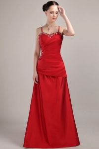 Wine Red Spaghetti Straps Beading Prom Dress