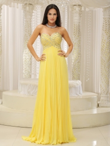 Yellow Sweetheart and Pleat Prom Gown Dress