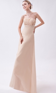 Champagne Strapless High-low Ruch Prom Dress