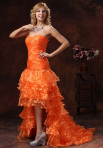 High-low Ruched Bodice Prom Dress Orange Red
