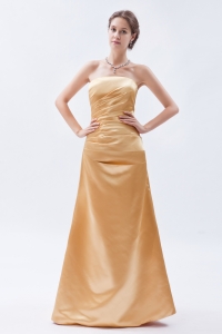 Prom Dress Gold Strapless Floor-length Ruch