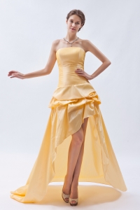 Gold Strapless High-low Pick-ups Prom Dress
