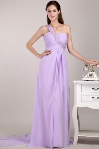 Lavender Empire One Shoulder Prom Gown