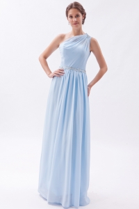Light Blue One Shoulder Prom Dress