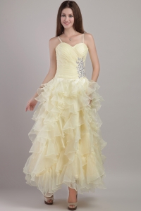 Light Yellow Straps Ankle-length Evening Dress