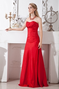 Red Strapless Floor-length Taffeta Ruch Prom Dress