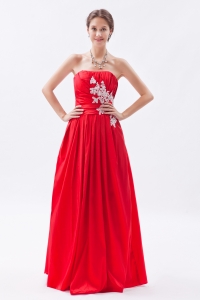 Red Prom Dress Strapless Taffeta Appliques