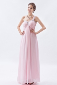 Baby Pink One Shoulder Chiffon Prom Dress Beading