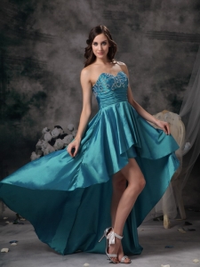 Teal A-line Sweetheart High-low Homecoming Dress
