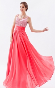 Watermelon Empire Straps Beading Prom Dress
