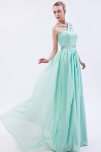 One Shoulder Apple Green Beading Prom Dress