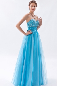 Baby Blue Sweetheart Tulle Beading Prom Dress