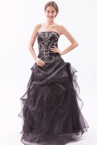 Black Strapless Floor-length Organza Prom Dress