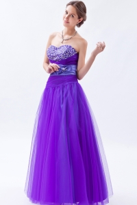 Eggplant Purple Sweetheart Tulle Bow Prom Dress