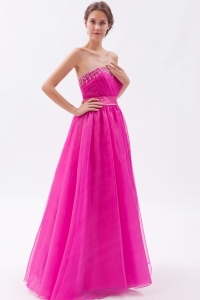 Hot Pink Prom Dress Sweetheart Organza Beading
