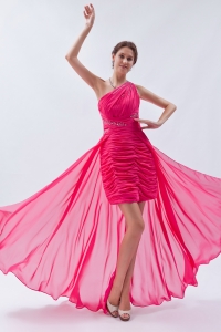 One Shoulder High-low Sequins Prom Dress Hot Pink