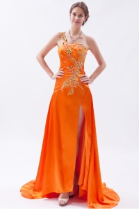 Orange One Shoulder Embroidery Prom Dress