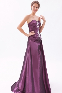 Purple Sweetheart Brush Train Taffeta Beading Prom Dress