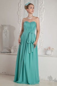 Turquoise Empire Sweetheart Chiffon Ruch Sash Prom Dress