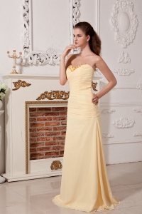 Yellow Sweetheart Chiffon Ruch and Beading Prom Dress