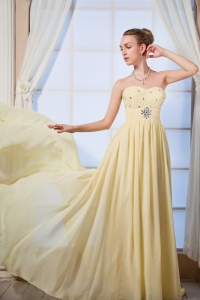 Yellow Empire Sweetheart Chiffon Beading Prom Dress