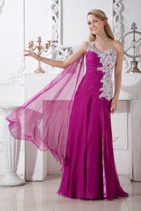 Prom Gown Fuchsia Empire One Shoulder Elastic Wove Satin