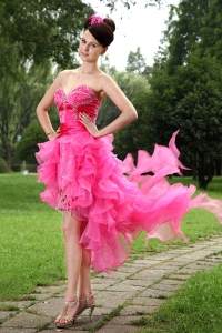 Hot Pink Sweetheart High-low Beading Homecoming Dress