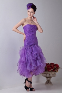 Homecoming Dress Mermaid Tea-length Ruch Lavender