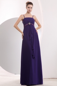 Purple Empire Straps Chiffon Sashes Prom Gown Dress