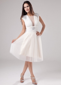 Scoop Tea-length Tulle Beading 2013 Prom Dress