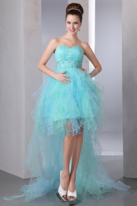 Aqua Blue Asymmetrical Sweetheart Organza Prom Dress