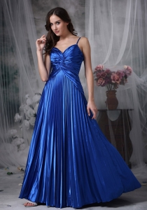Spaghetti Straps Blue Straps Floor-length Ruch Prom Dress