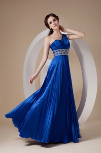 Blue Empire One Shoulder Elastic Woven Prom Dress