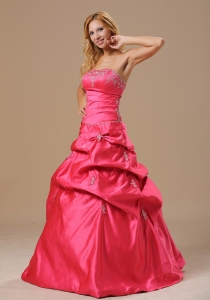 Coral Red Prom Dress With Appliques Bust