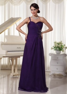Purple Chiffon One Shoulder Prom Evening Dress