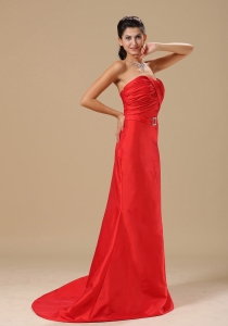 Sash With Beading Column Satin Red Evening Dress
