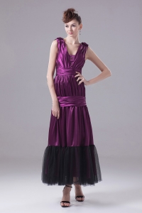 Eggplant Purple Prom Dress Ruch and Ankle-length