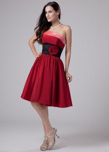 Wine Red Prom Gown Dress Taffeta Knee-length Strapless