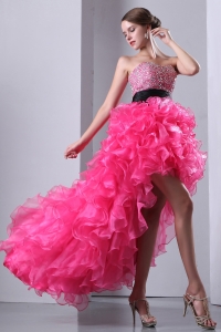 Hot Pink Sweetheart High-low Organza Beading Prom Dress