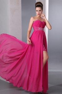 Hot Pink Sweetheart Chiffon Beading Prom Dress