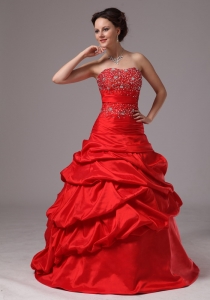 Red Beaded Decorate Up Bodice and Pick-ups Prom Dress