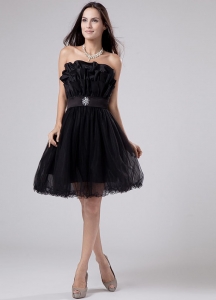 Black Ribbons Strapless Mini-length Prom Dress Tulle