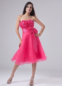 Organza Tea-length Prom Dress Hot Pink
