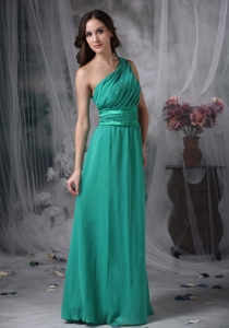Turquoise One Shoulder Chiffon Beading Prom Dress